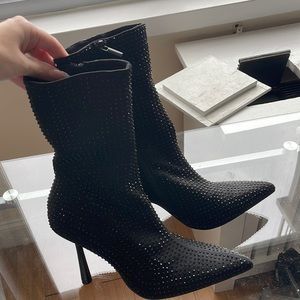 Zara Black Studded Pointed Toe Ankle Boots